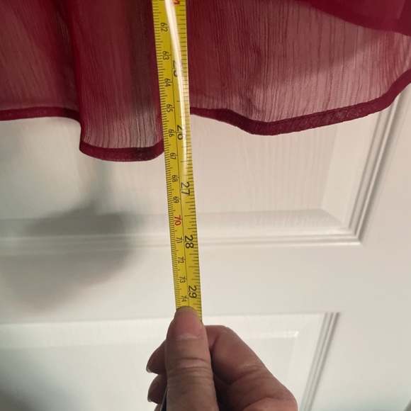 Sheer Rasberry Crepe Blouse with Front Ruffle - Picture 5 of 6